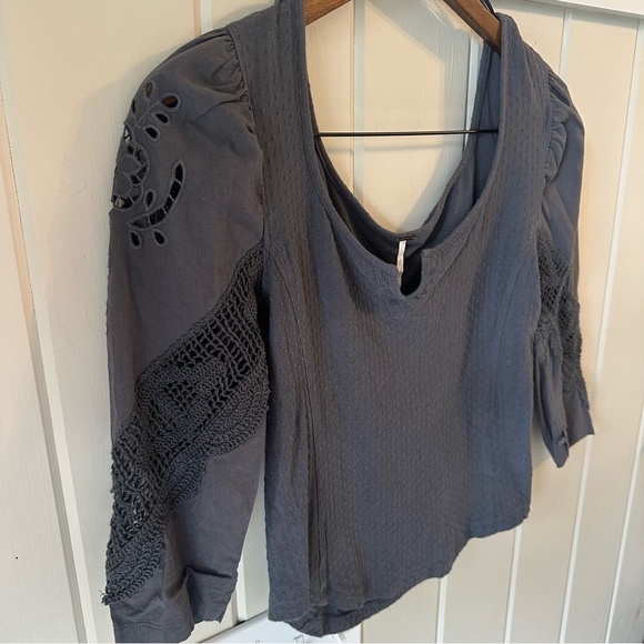 Free People Charcoal Blouse with Lace Detail, Size Small, EUC - Picture 2 of 9